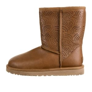 UGG Laser Cut Brown Leather Boots Size 8